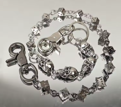 Retro DIY Dice Put Together Skull Pants Chain - Silver