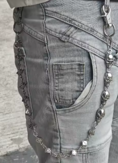 Retro DIY Dice Put Together Skull Pants Chain - Silver