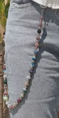 Round Bead Rhinestone Multicolor Punk Pants Chain - Multi