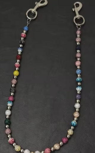 Round Bead Rhinestone Multicolor Punk Pants Chain - Multi
