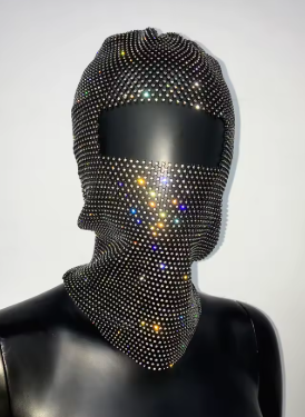 Y2K Balaclava Sparkly Diamonds Facemask - Black/Silver