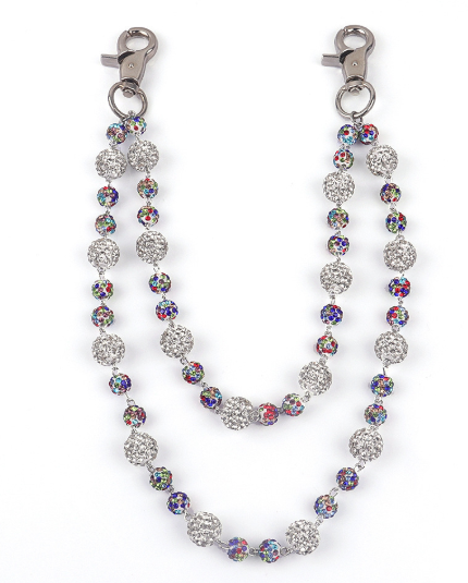 Disco Ball 2-Row Rhinestone Wallet Chain in silver and multi color – view 1 of 1