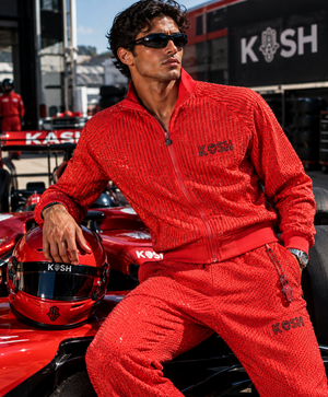 Kash Men's All-Over Crystal Track Jacket – Red