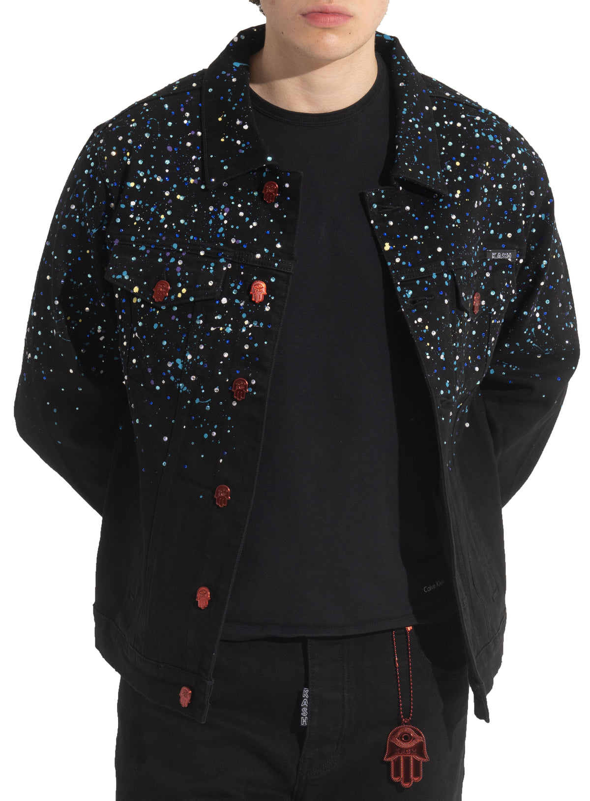PAINT AND CRYSTAL SPLATTERED JACKET - BLACK