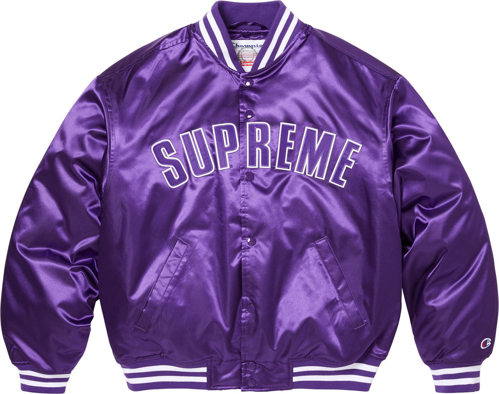 Supreme Champion Satin Varsity Jacket in purple
