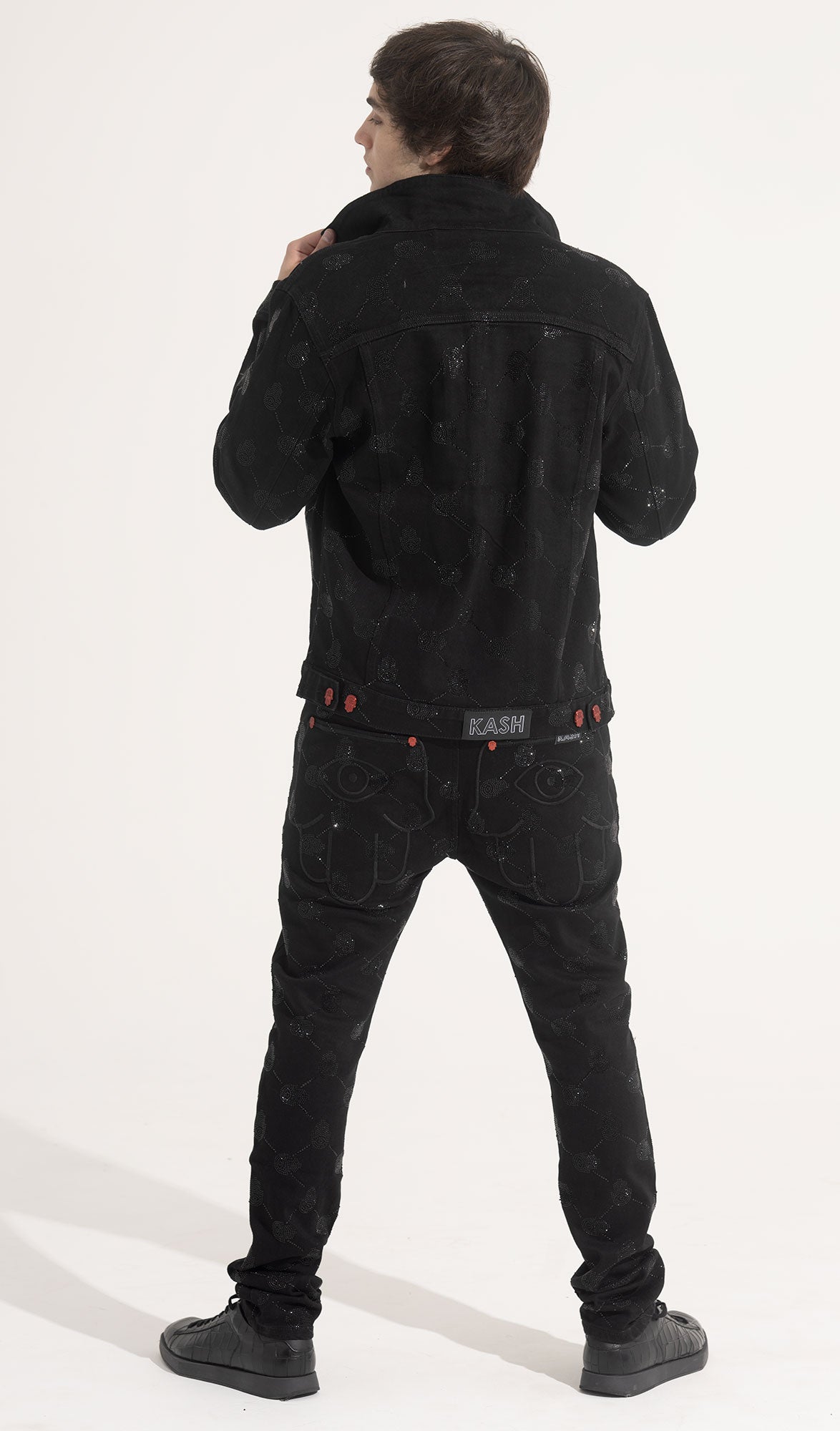 KASH HAMSA ARGYLE JACKET - BLACK