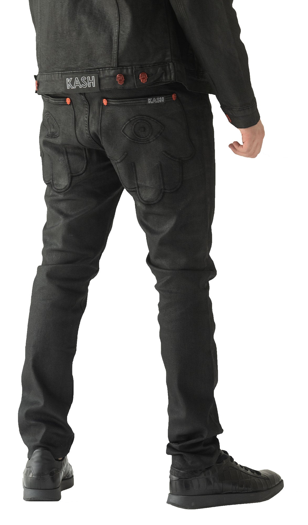 KASH SKINNY DENIM WAX HAMSA POCKET - BLACK