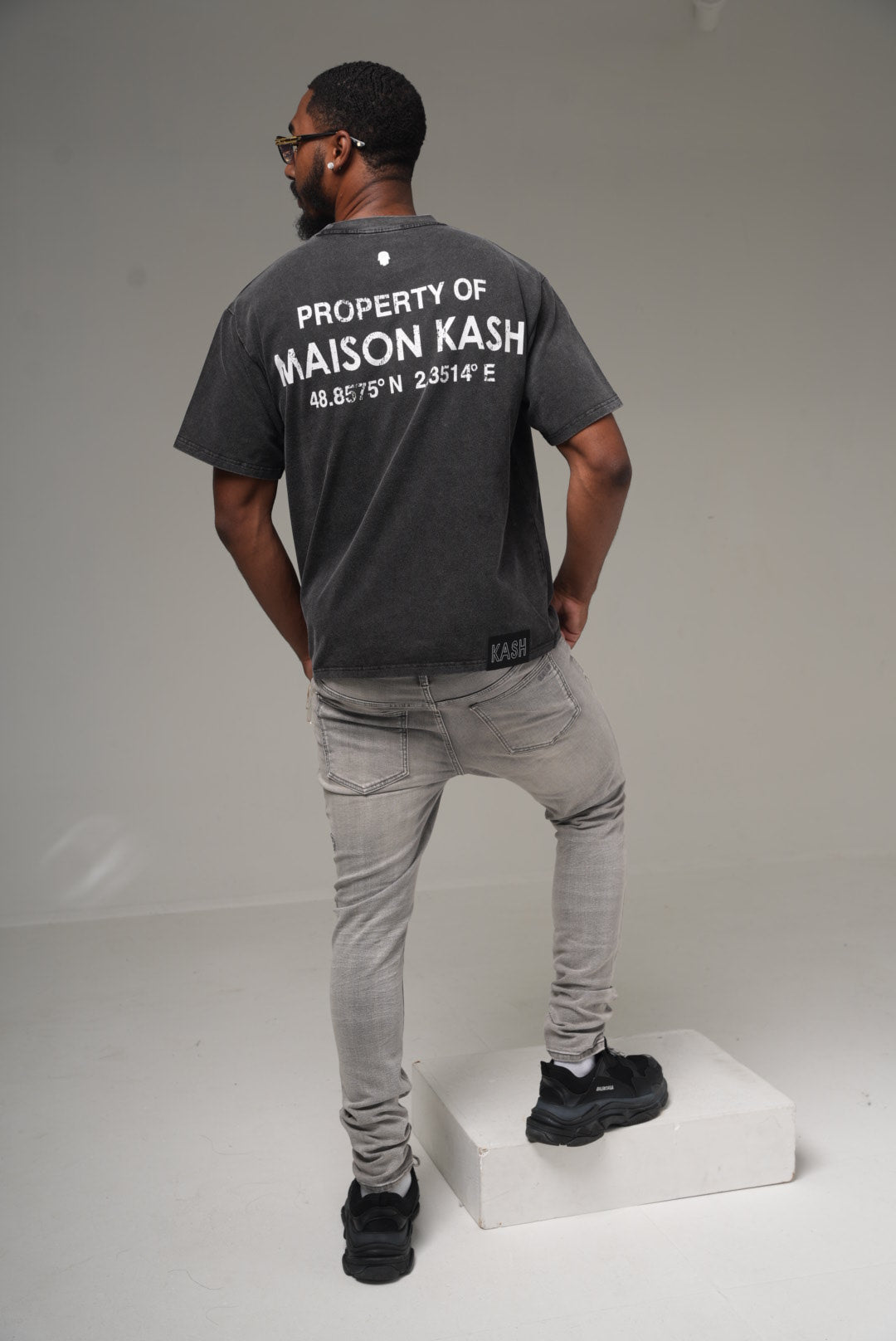 Property of Maison Kash grey wash tee on model