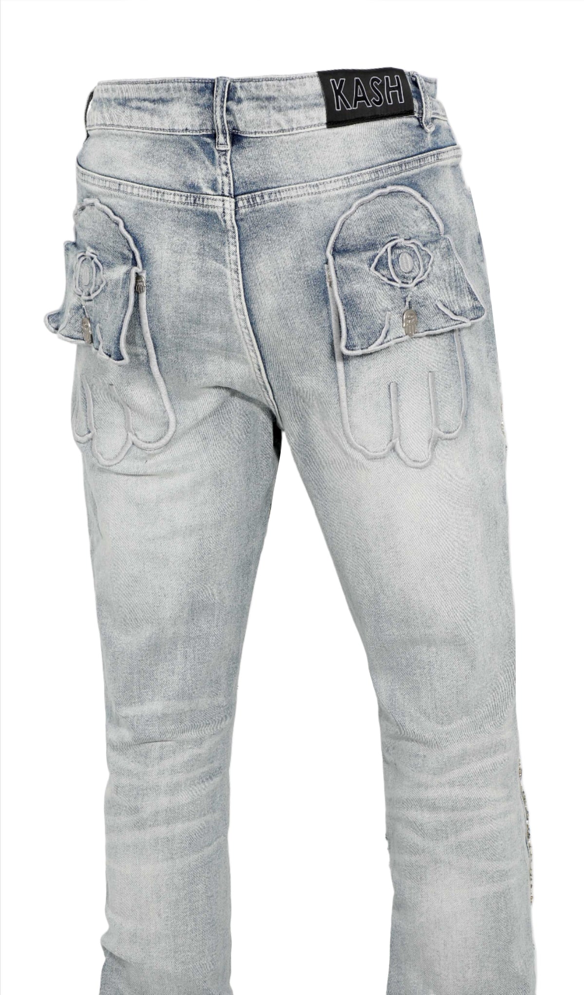 KASH SAFARI DIAMOND STACKED JEANS- LIGHT BLUE