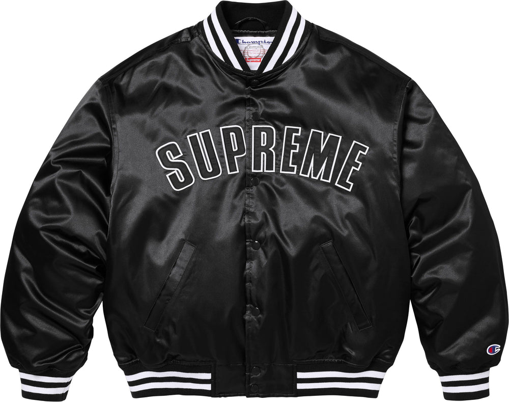 Supreme Champion Satin Varsity Jacket in black