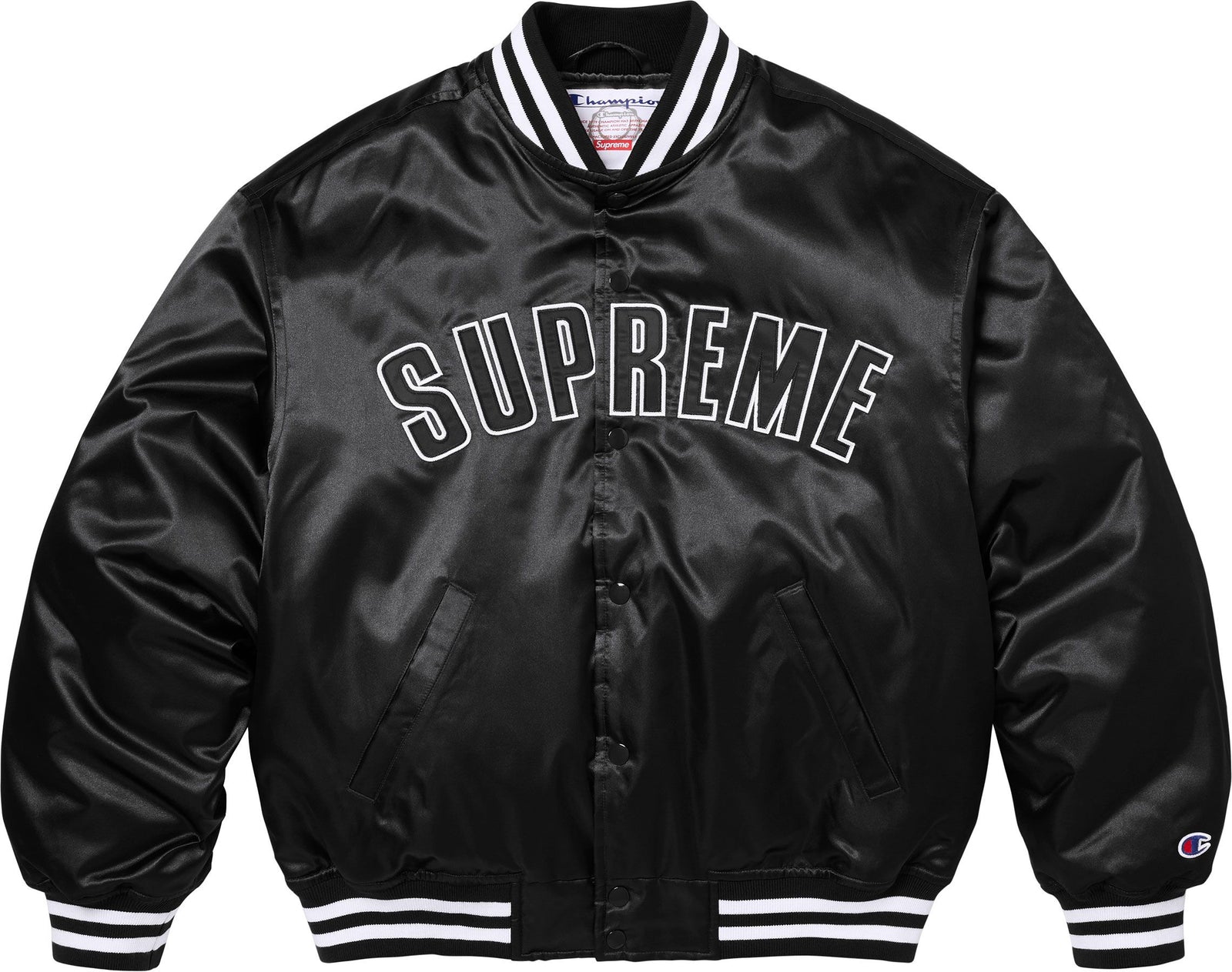 Supreme Champion Satin Varsity Jacket in black