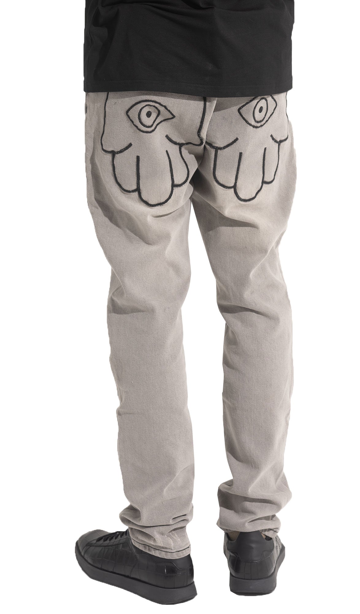 Kash gray denim jeans with Hamsa pocket – view 6 of 8