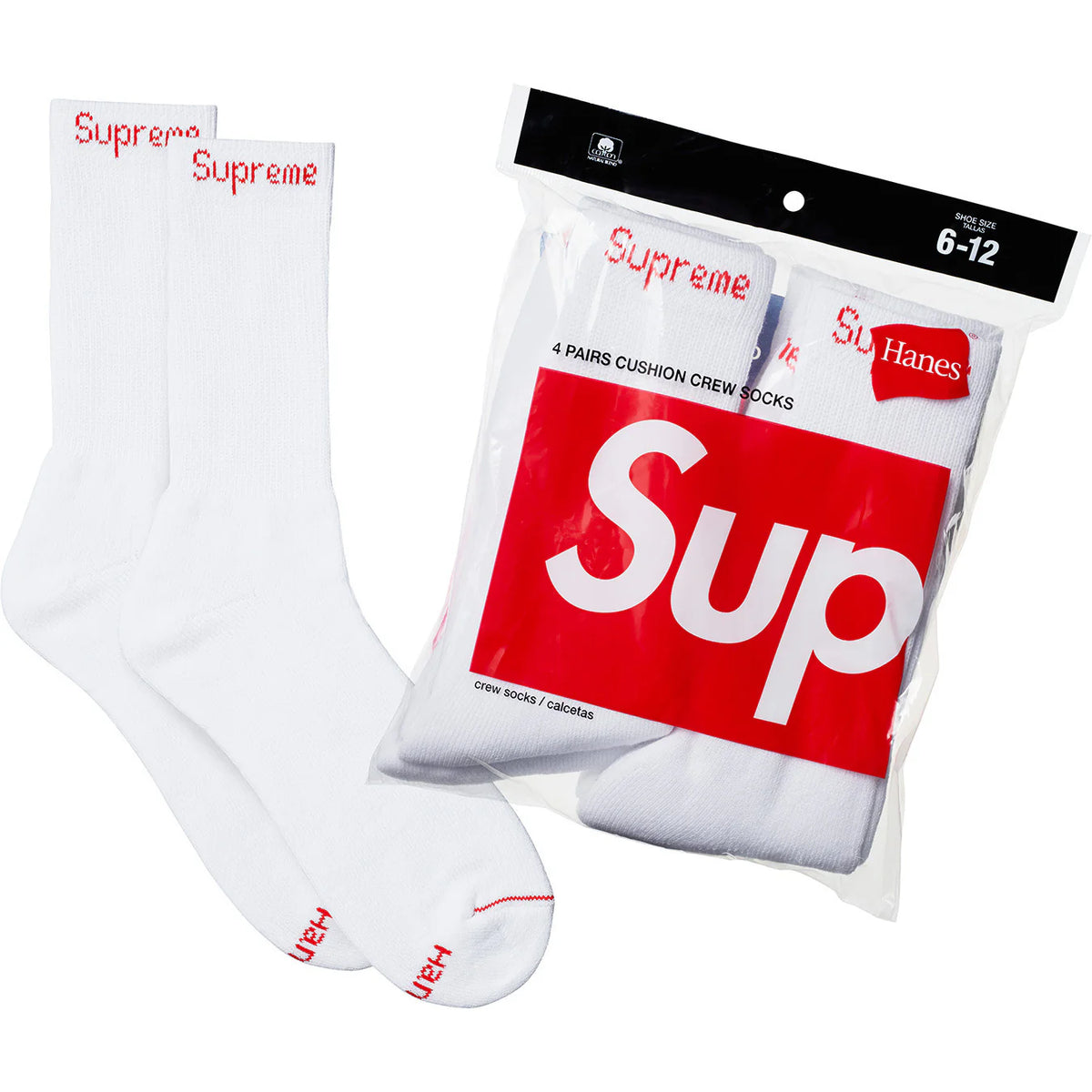 Supreme/Hanes crew socks 4 pack in white – view 1 of 1