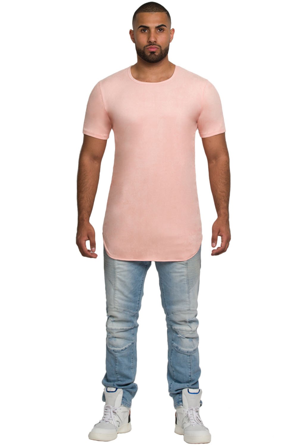 Kash Elongated Stretch Suede Peony Tunic in Peony – view 3 of 5