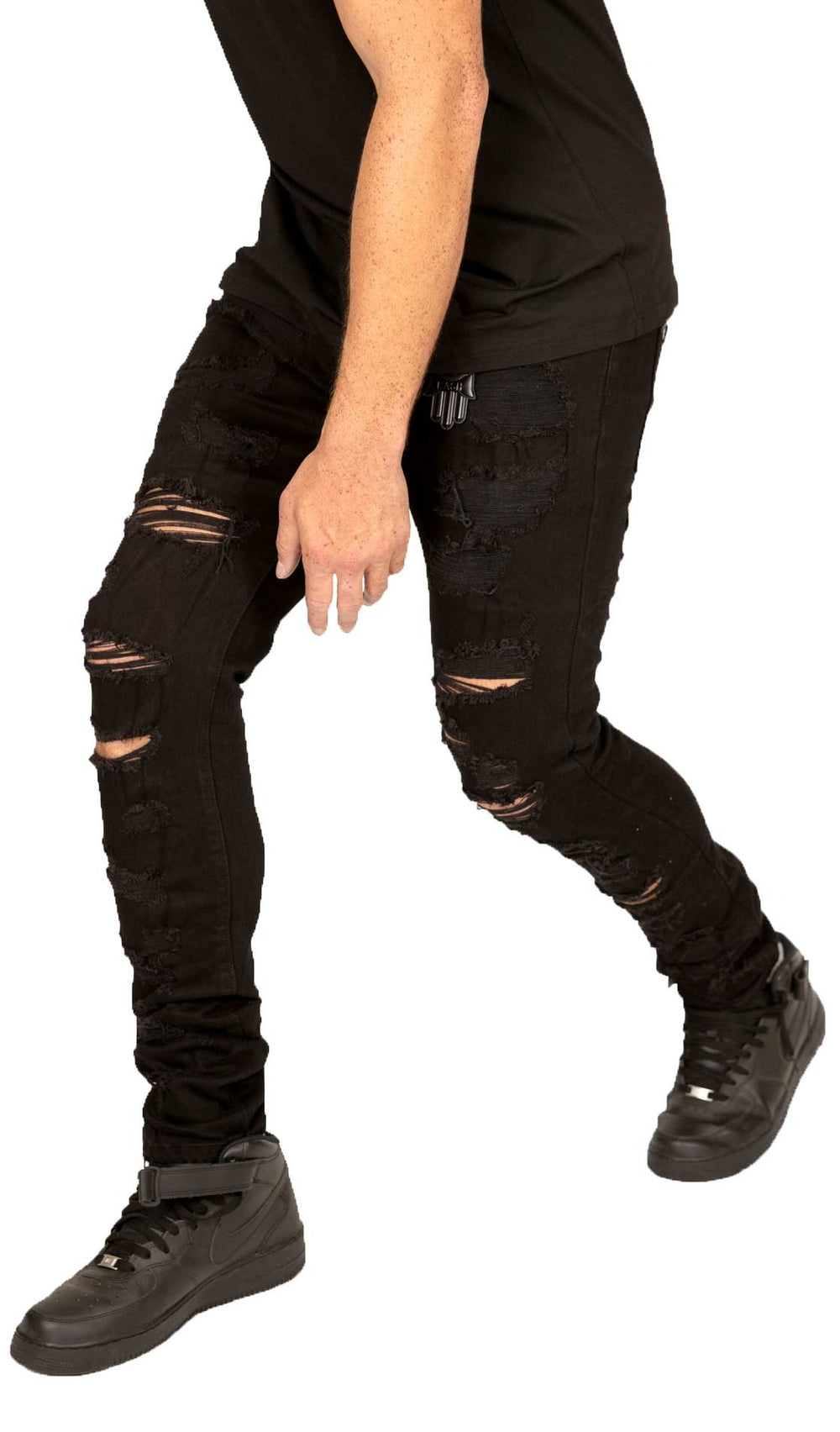 Kash Hamsa-06 ripped black skinny jeans on model