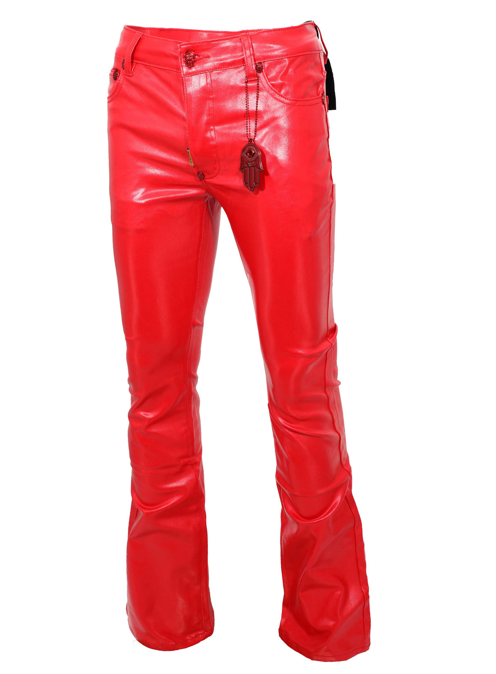 Kash Vegan Leather Stacked Pants in red – view 3 of 4