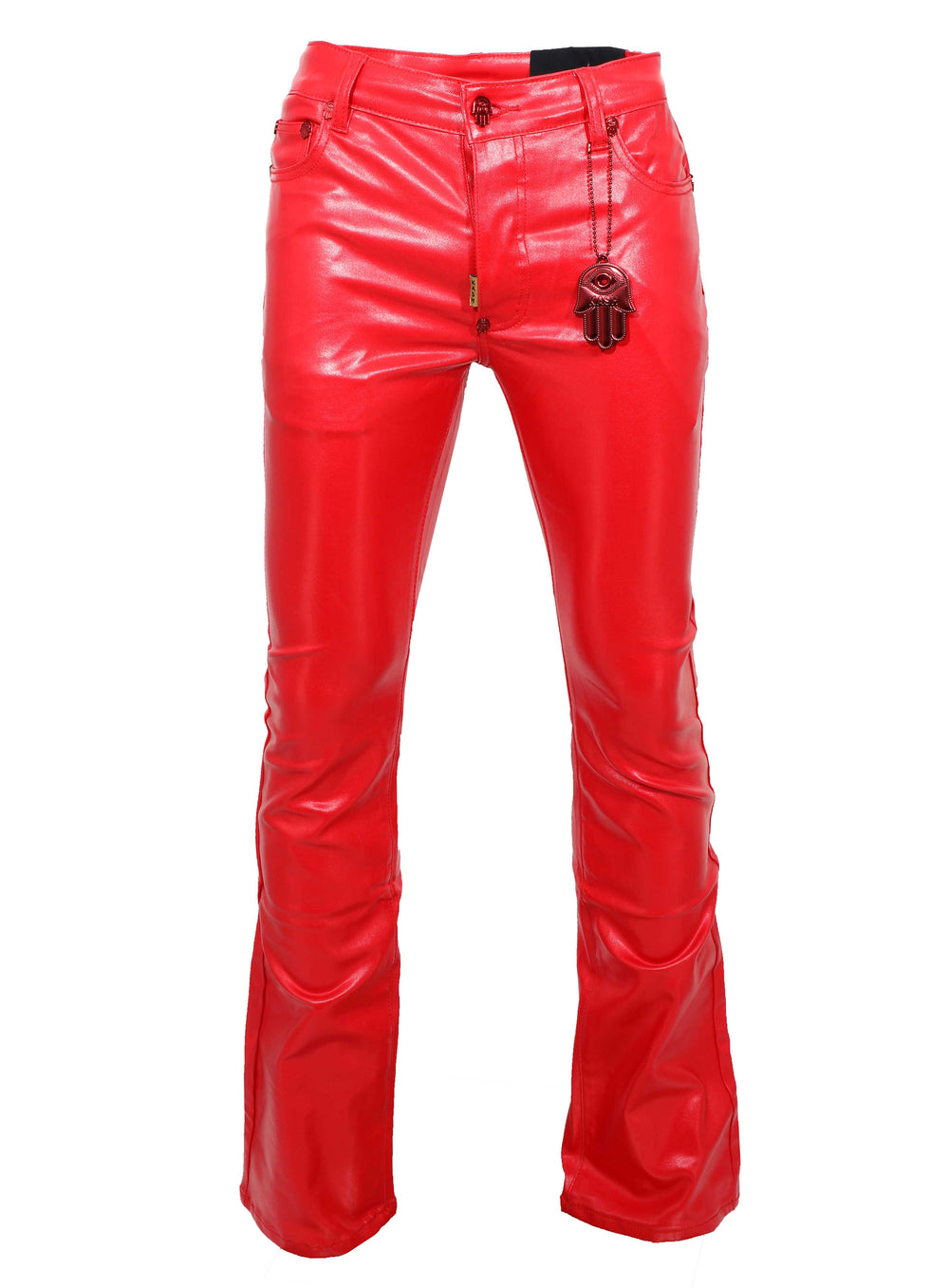 Kash Vegan Leather Stacked Pants in red – view 1 of 4