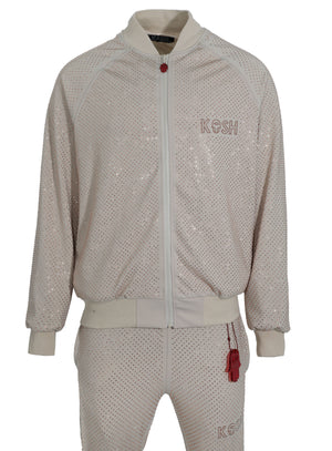 Kash All-Over Crystal Track Jacket – Beige