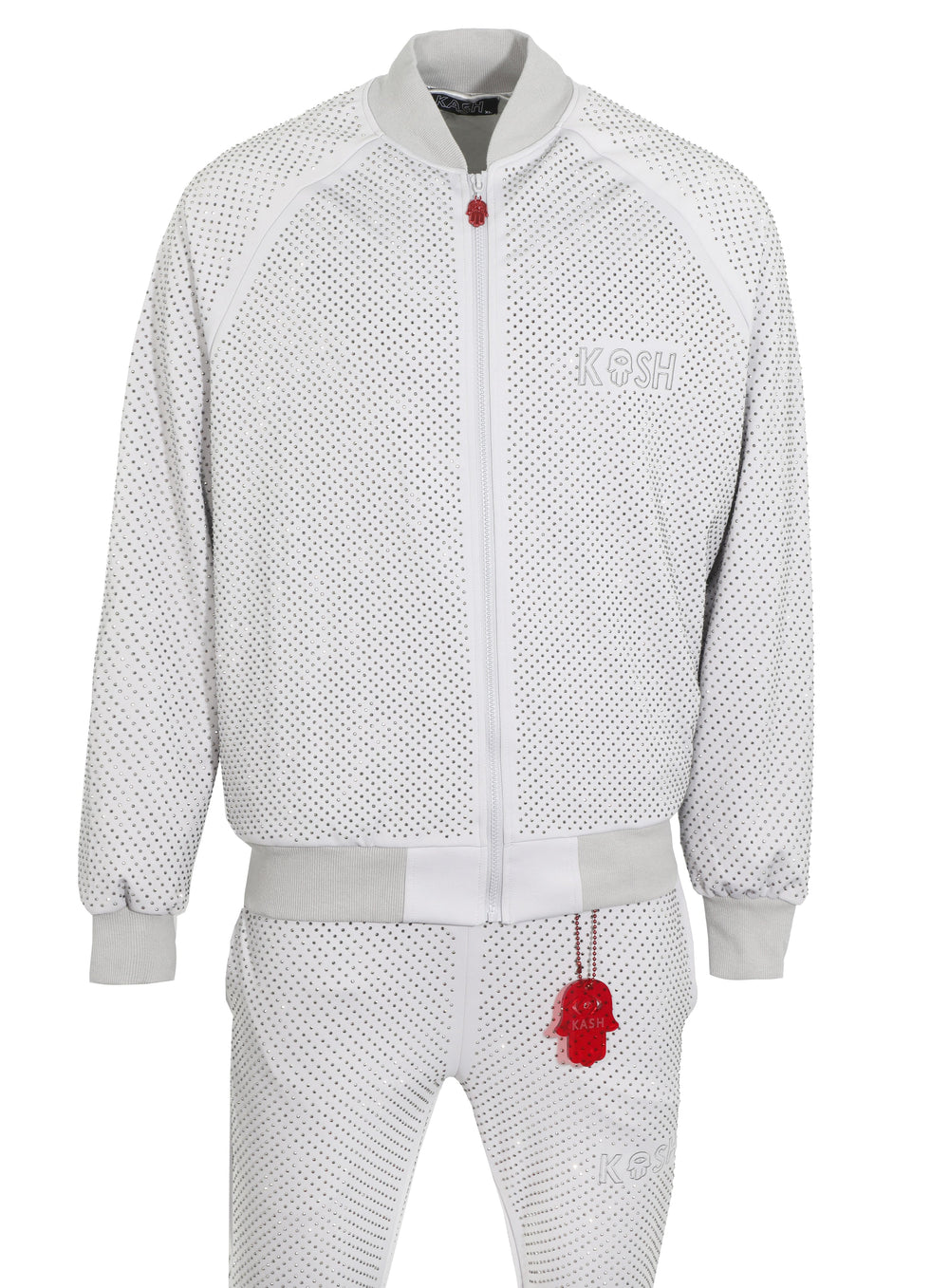 Kash Crystal Track Jacket with Hamsa Logo in light grey – view 1 of 4