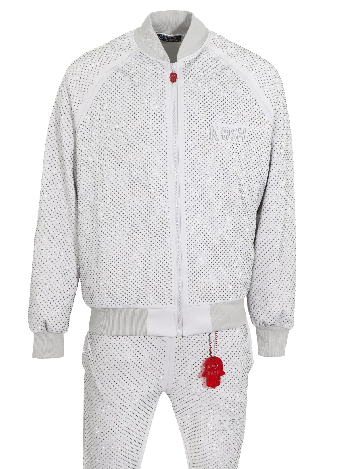 Kash Crystal Track Jacket with Hamsa Logo in light grey – view 1 of 4