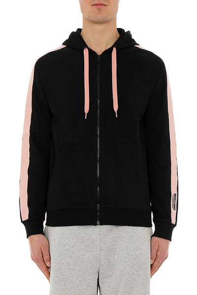 Moschino Pink Side Stripe Zip Up Jacket in black on model