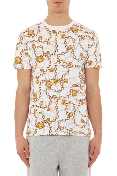 Moschino Allover Chain Bear Logo Tee in white on model