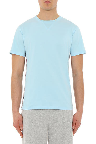 Moschino Side Stripe Logo Tee in baby blue on model