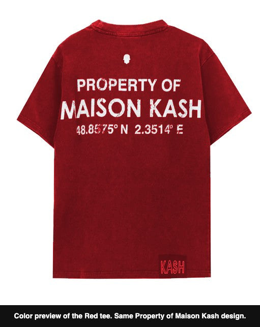 Property of Maison Kash Tee in red, color preview of the back graphic