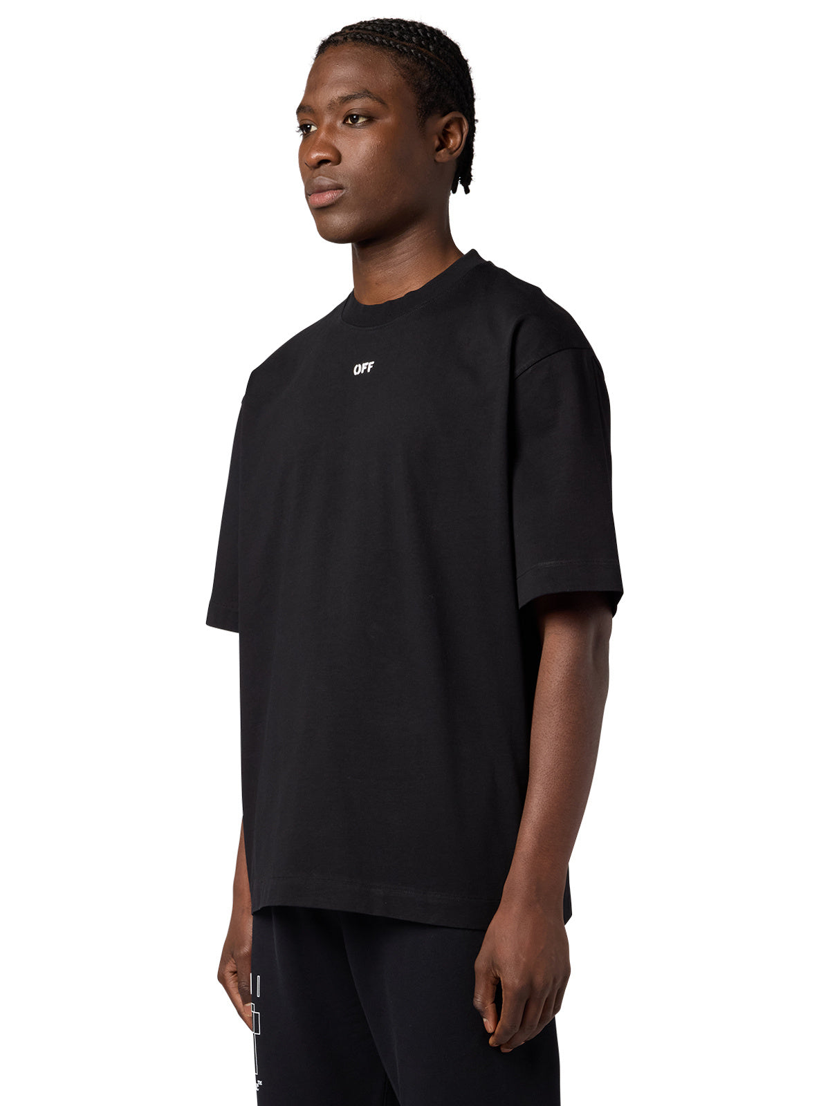 Off-White 3D Arrow Spray S/S Skate Tee in black, side view on model