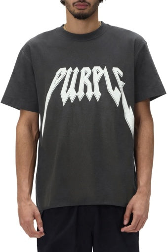 Purple Textured Jersey SS Tee - Black, front on model