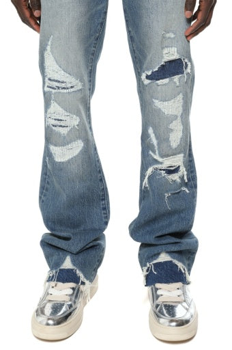 Purple Brand Vintage Heavy Destroy jeans in light indigo, distressing detail