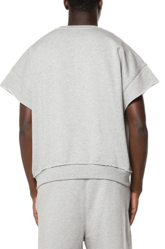 Purple Slub Cut Off Muscle Fleece - Grey, back on model