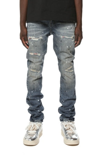 Purple Skinny Plaid Paint Repair - Mid Indigo, front on model