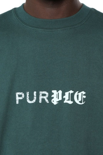 Purple Brand HWT Jersey SS Tee in green, front logo detail
