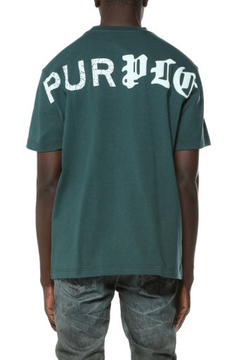 Purple Brand HWT Jersey SS Tee in green, back on model