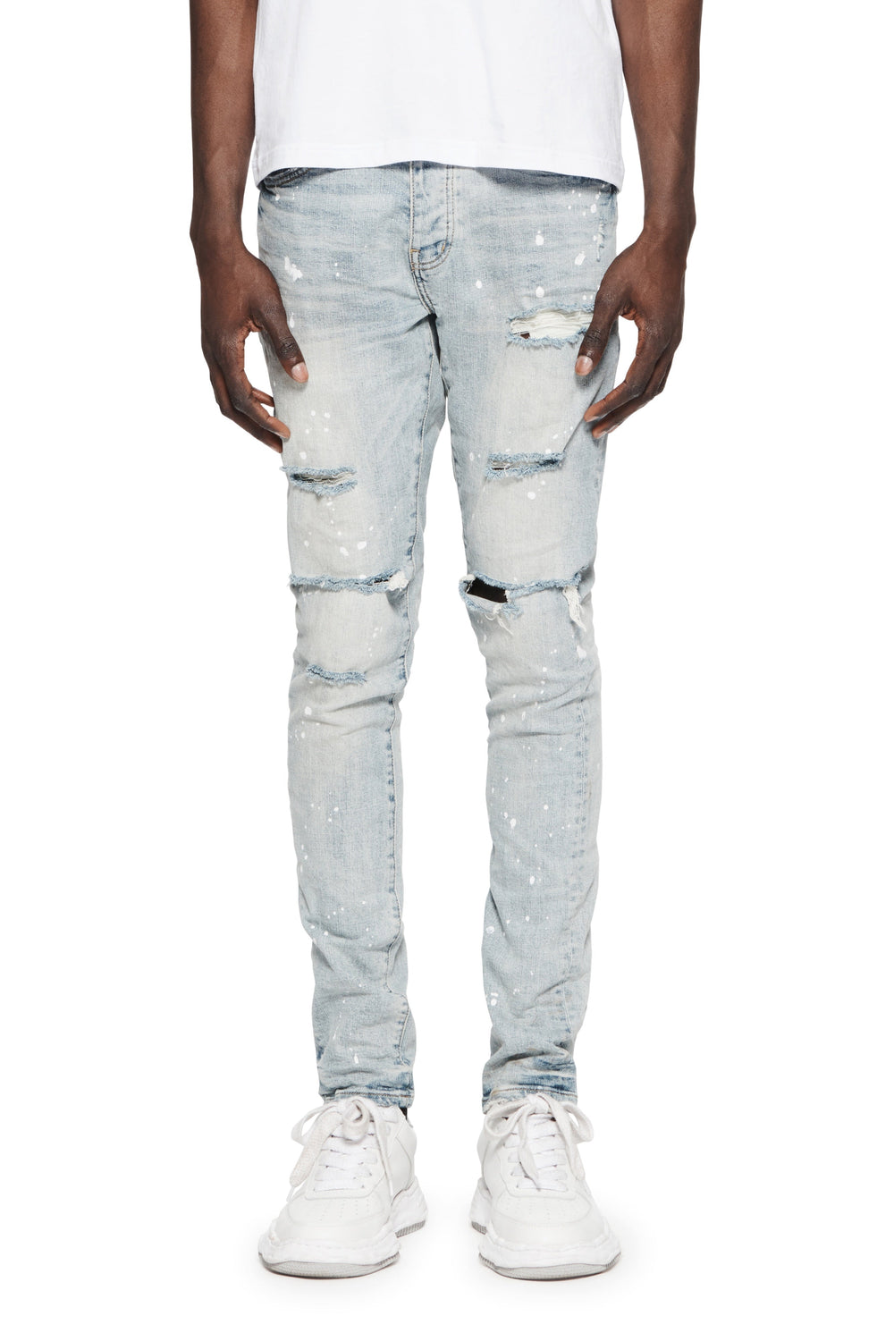 Purple Brand P001 Light Indigo Paint slim men's jeans in light blue – view 1 of 3
