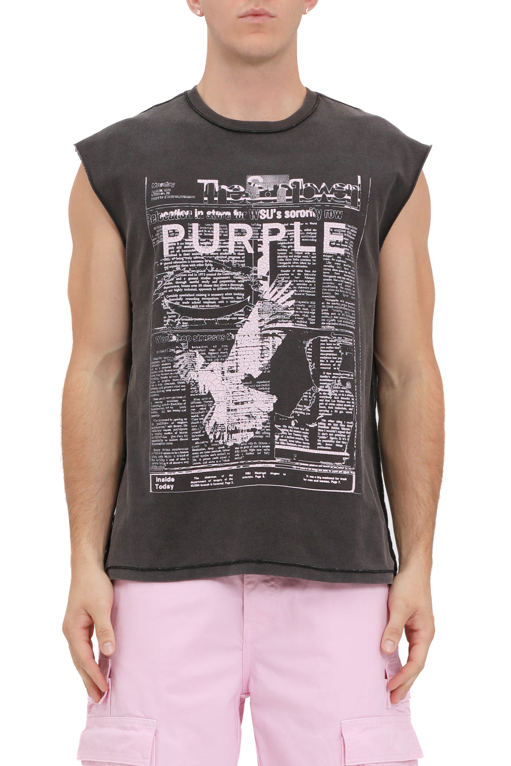 Purple Brand Textured Jersey Sleeveless top in black – view 1 of 1