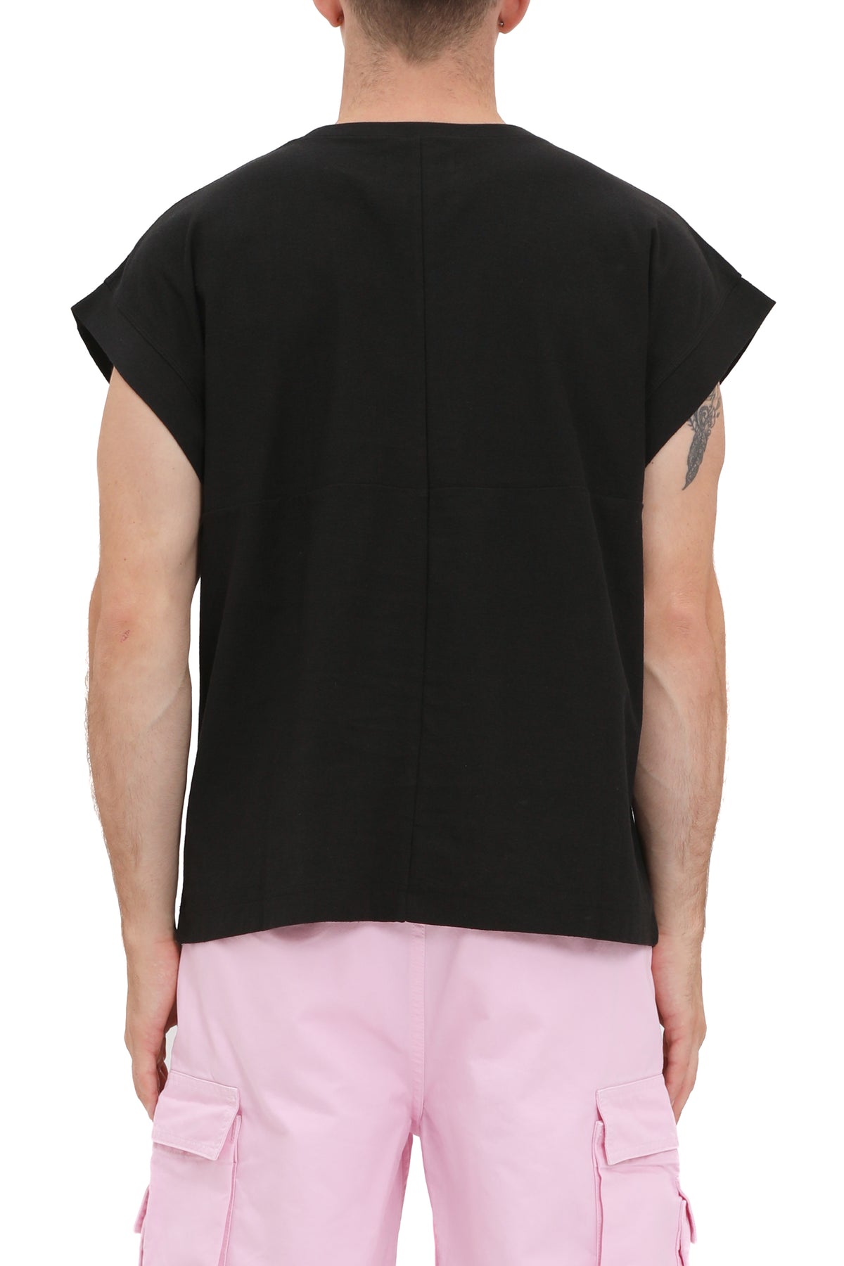 TEXTURED JERSEY SLVLESS TOP - BLACK