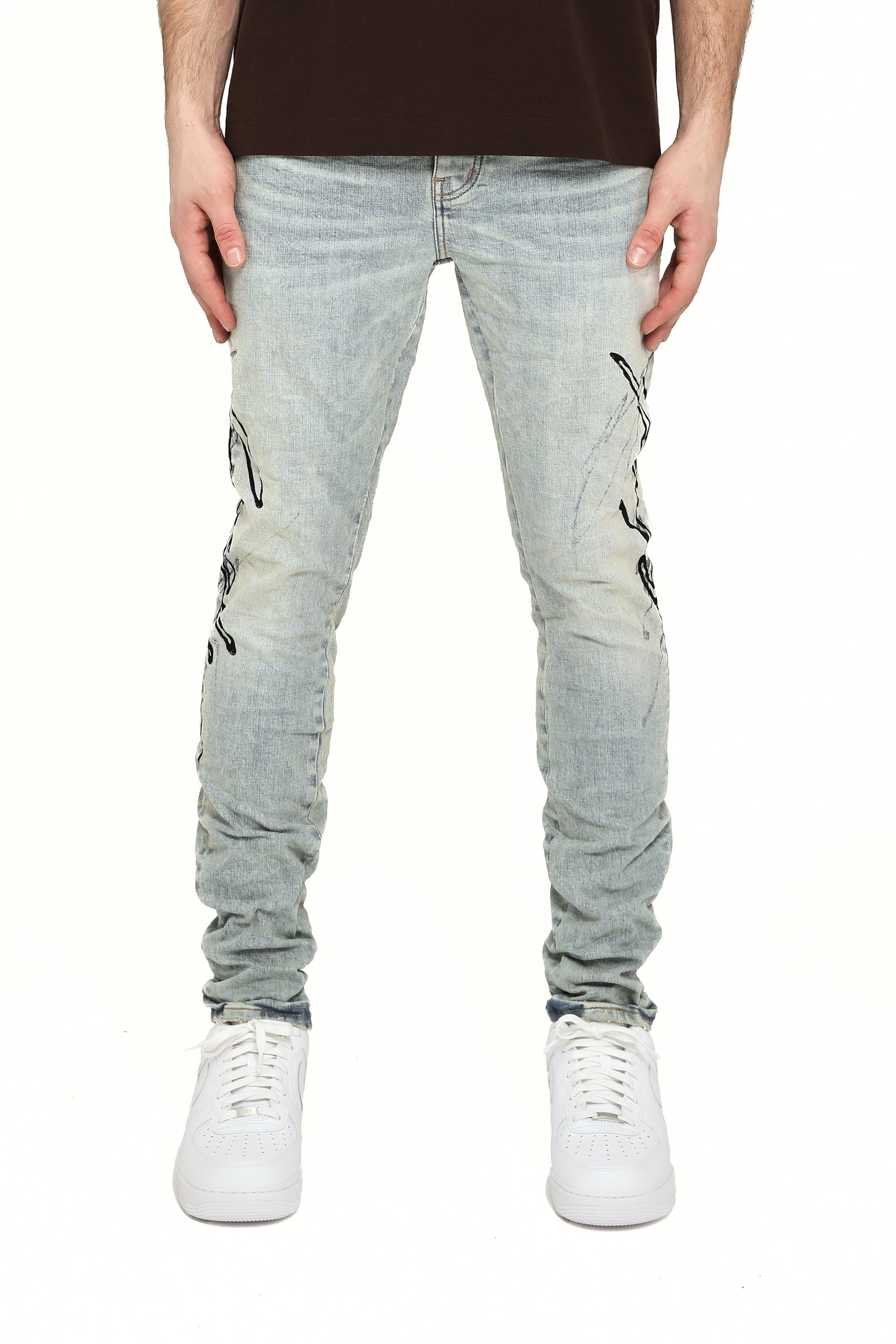 Purple Brand P001 Skinny Double Script Jeans in light indigo – view 1 of 4