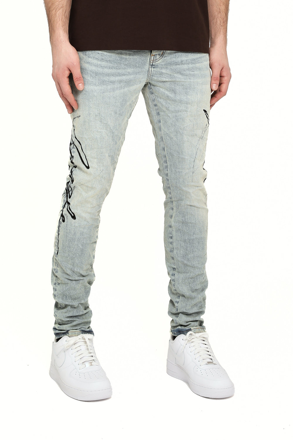 Purple Brand P001 Skinny Double Script Jeans in light indigo – view 3 of 4