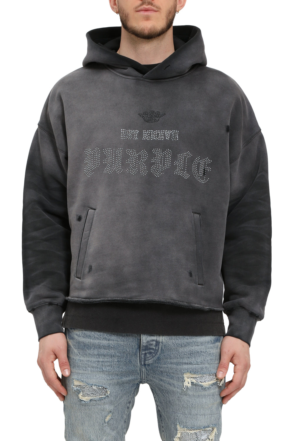 Purple HWT Fleece Oversized Hoodie in black – view 1 of 2