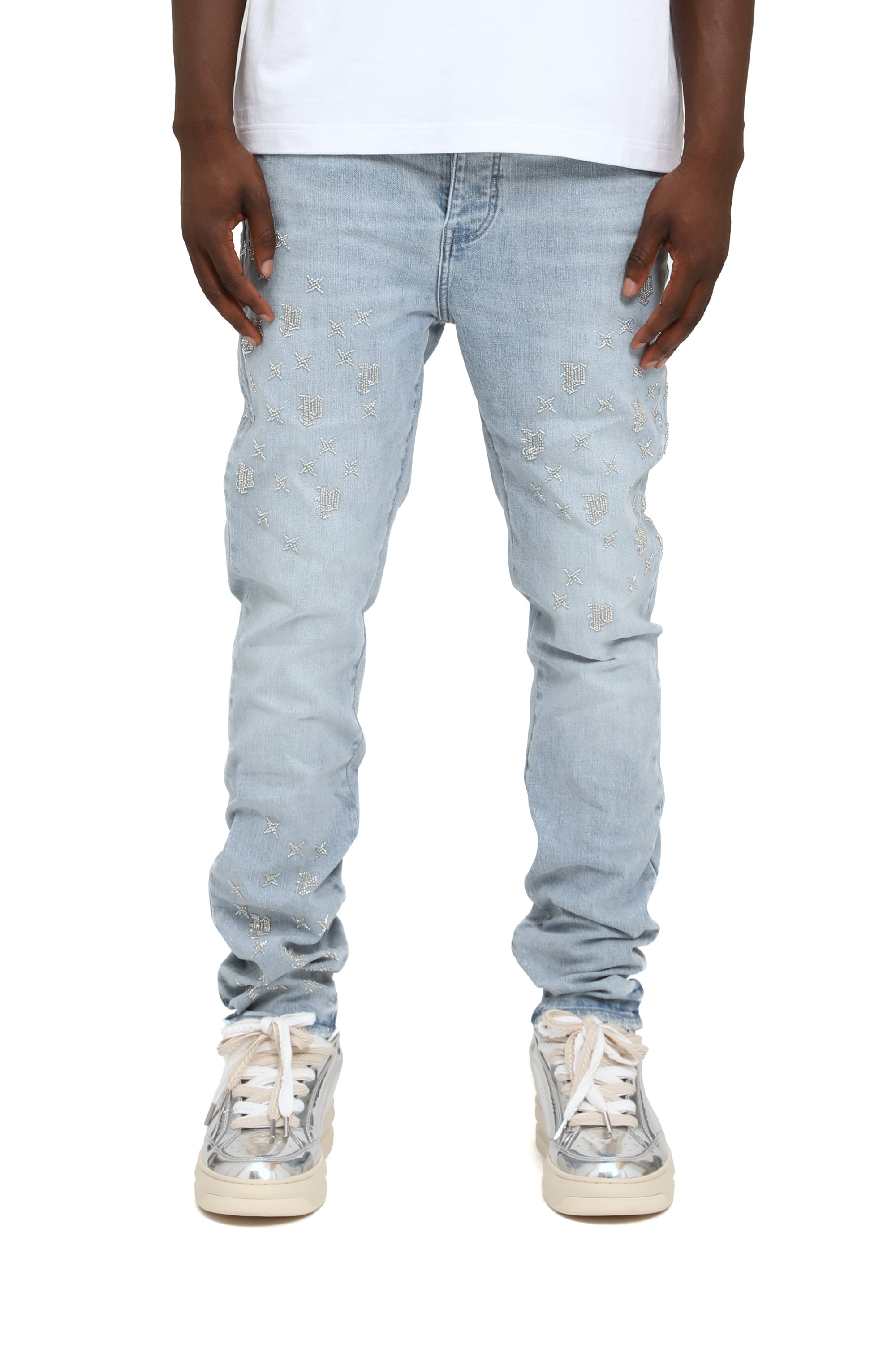 Beaded Monogram - Light indigo