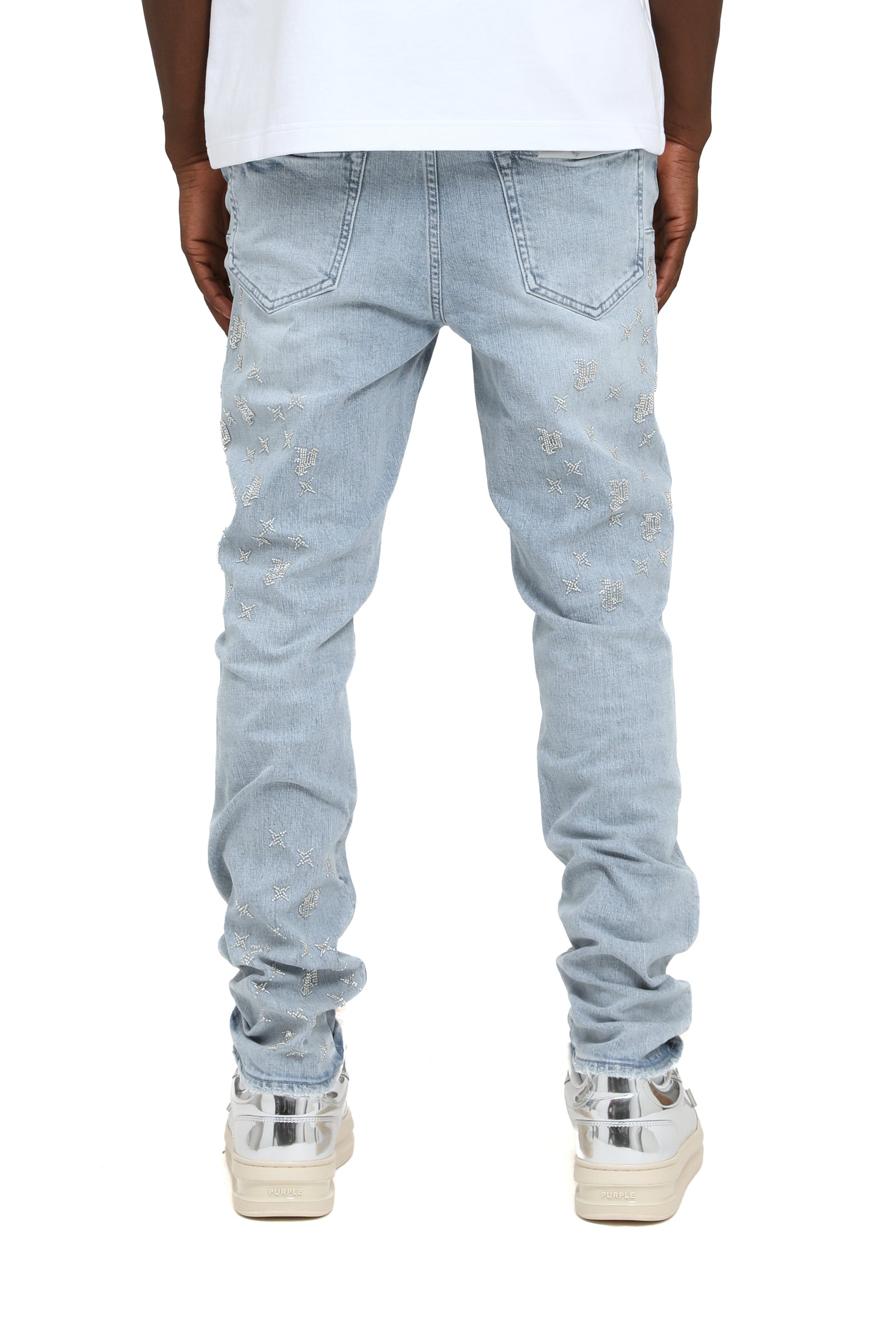 Purple Beaded Monogram jeans in light indigo denim – view 2 of 2