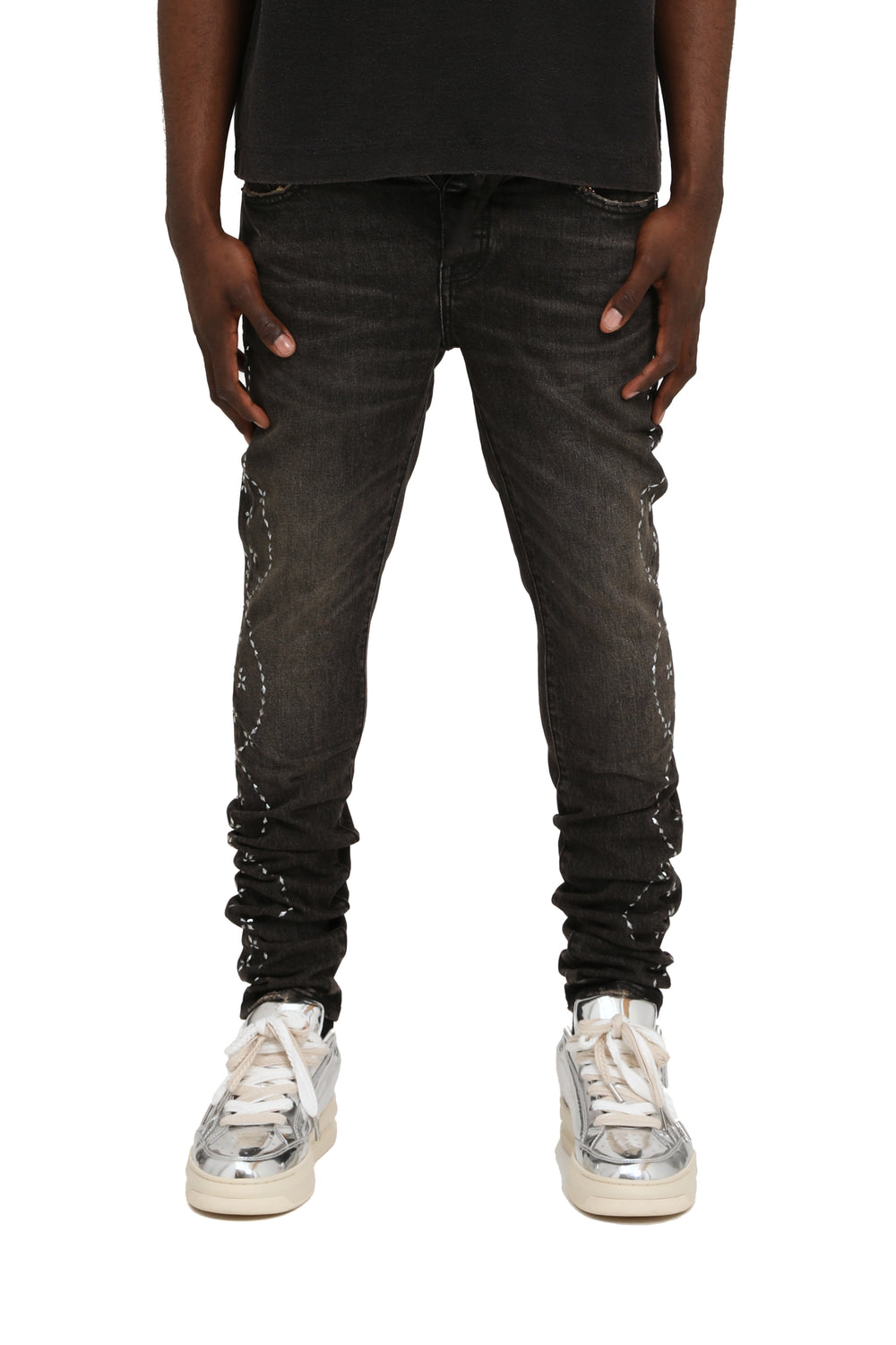 Purple Skinny Twist Hotfix jeans in washed black denim – view 1 of 2
