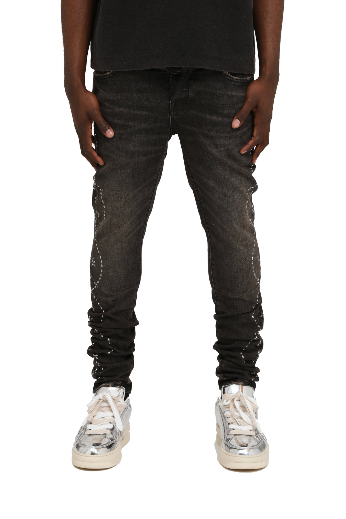 Purple Skinny Twist Hotfix jeans in washed black denim – view 1 of 2