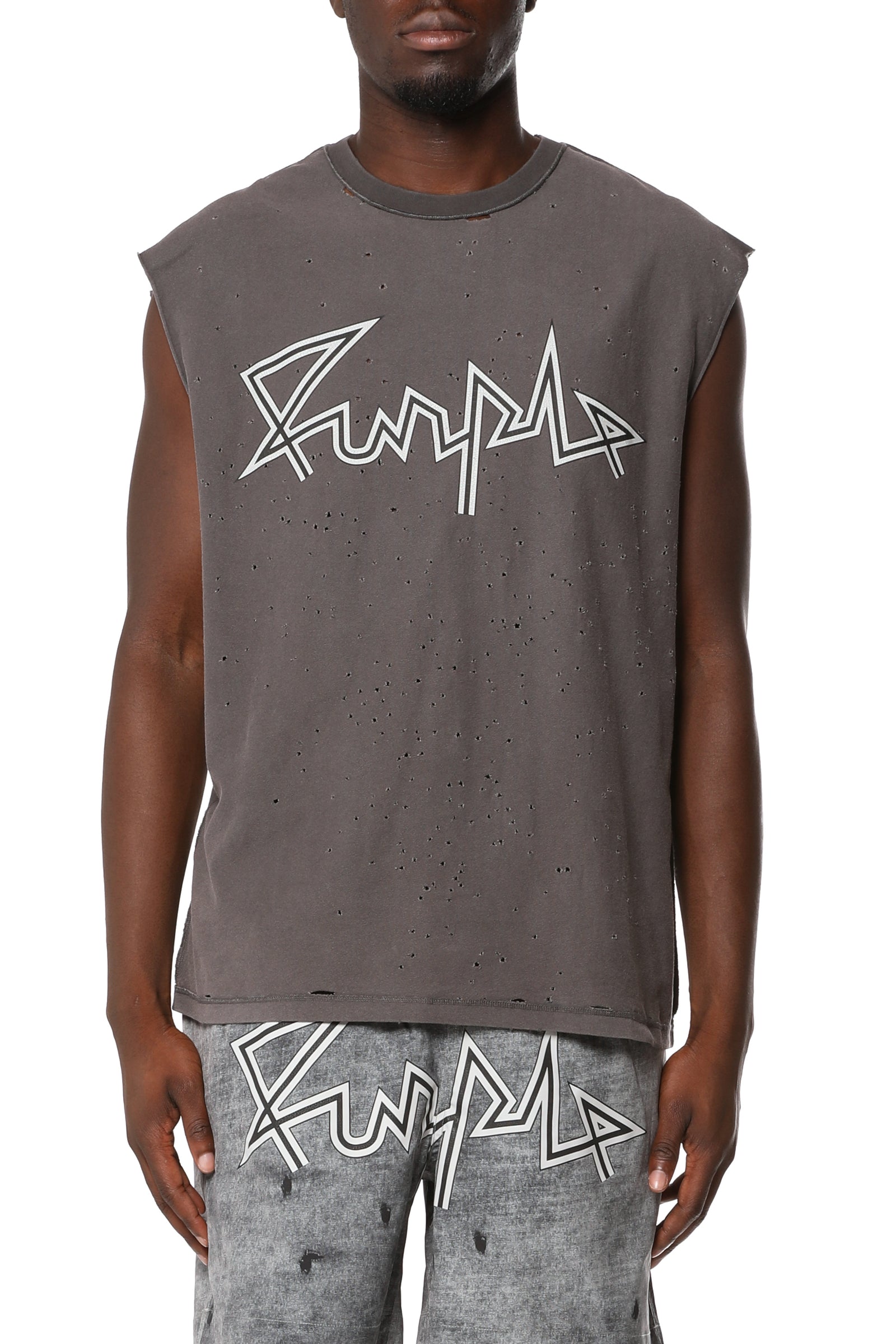Textured Sleeveless Tee - Grey