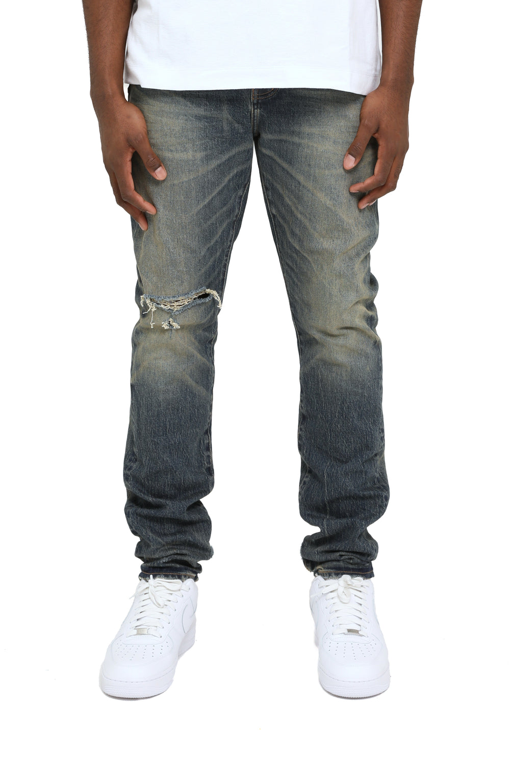 Purple Brand Stratos Vintage Knee Slit Jeans in Dk Indigo – view 1 of 2