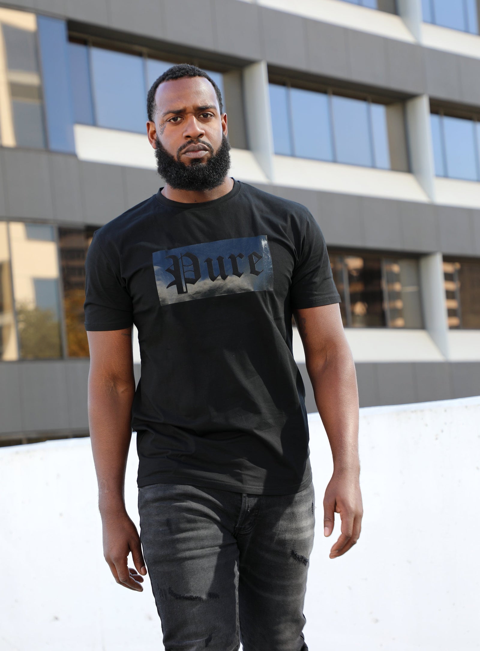 Pure Black on Black Block Logo Tee in black – view 2 of 8