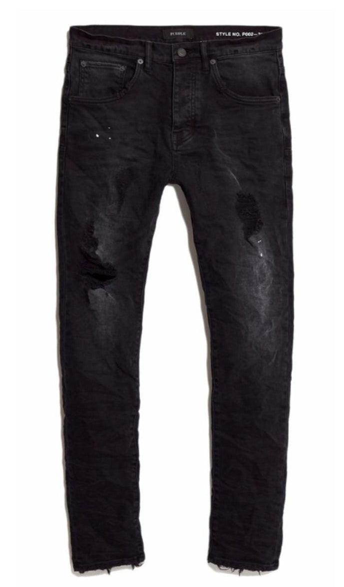 Purple Brand P002 Dropped Fit Mid Rise Tapered Jeans in black – view 1 of 3