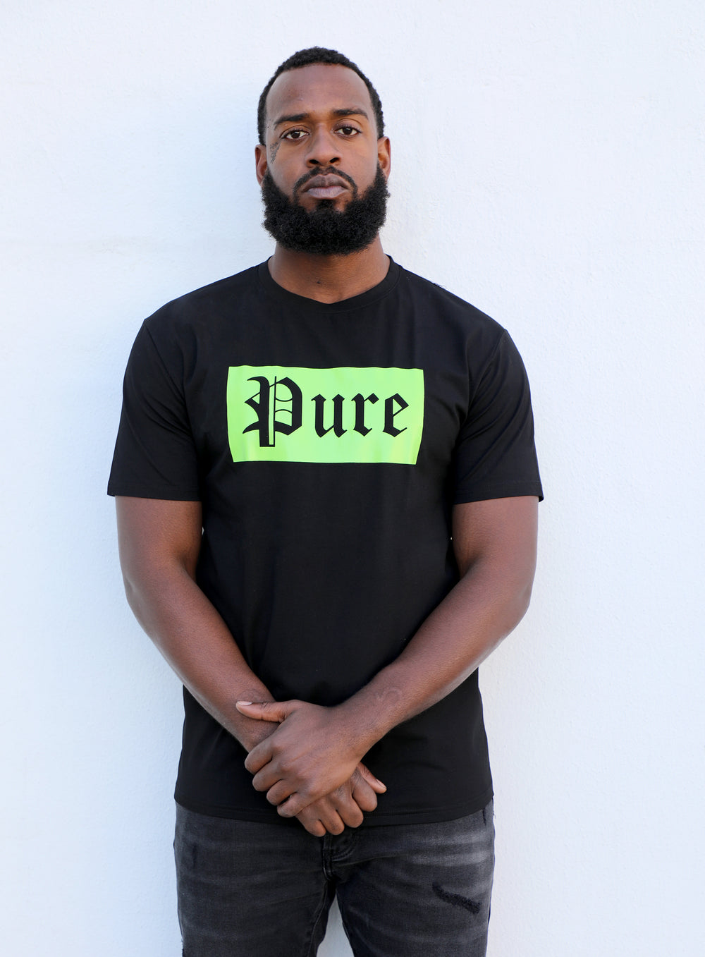 Pure Tee with green block logo in black – view 1 of 5